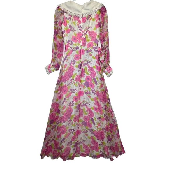 Vintage 1970s  trad Long Sleeve Floral Empire Waist Dress Chiffon Modest small - Picture 3 of 15